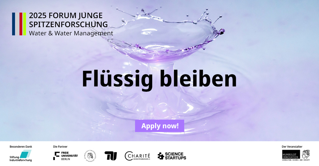 Banner: Forum Junges Spitzenforschung 2025 / Claim: Flüssig bleiben