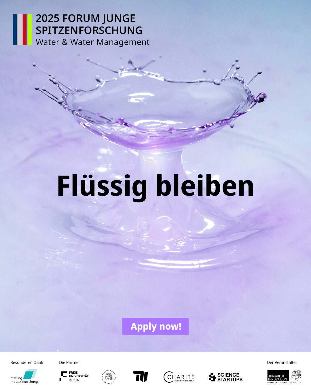 Banner: Forum Junges Spitzenforschung 2025 / Claim: Flüssig bleiben