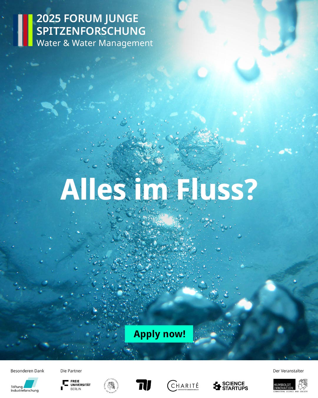 Banner: Forum Junges Spitzenforschung 2025 / Claim: Alles im Fluss?